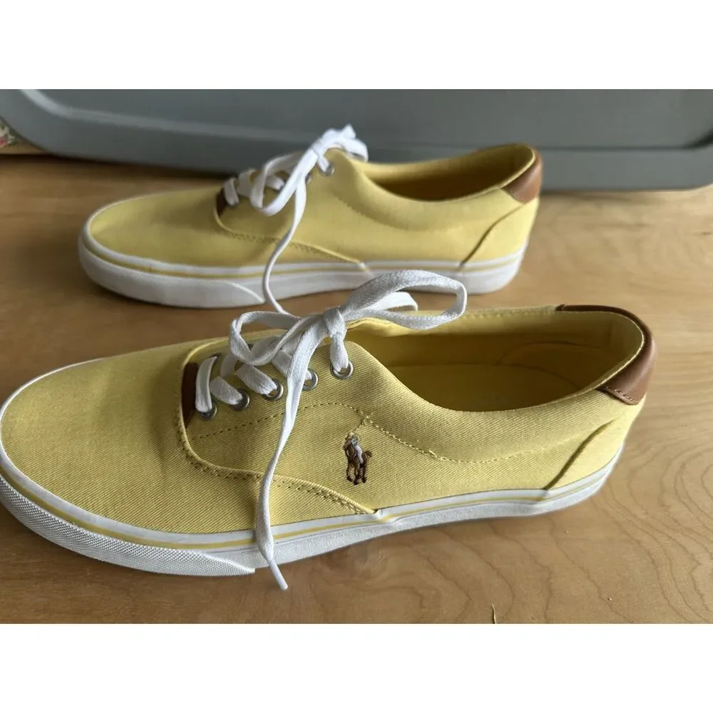 Polo Ralph Lauren Thorton Men’s 9.5D Yellow Washed Twill Canvas Sneakers
